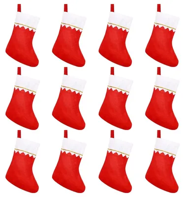 Image de Chaussette de Noël à accrocher - Chaussettes de Noël en feutre - Rouge - 12 pièces