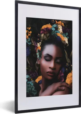 Produktbild von MuchoWow® MuchoWow® Gerahmtes Poster Frauen - Blumen - Farbe 40x60 cm - Poster mit zchwarzem Bilderrahmen - Poster in Rahmen