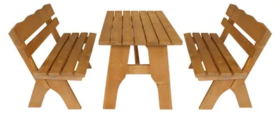 Produktbild von Gartengarnitur Sitzgruppe Tisch Bank 3teilig aus Kiefernholz massiv hellbraun 120 cm