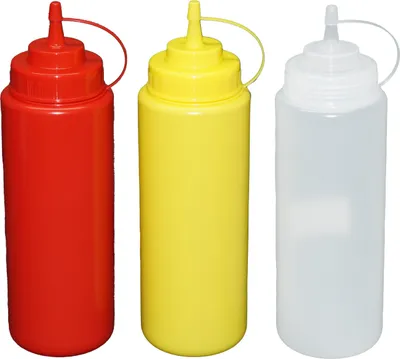 Produktbild von Je 1 Stück rot, gelb,transparente Quetschflaschen 1 Liter Dosierflasche Spenderflasche Dressingflasche