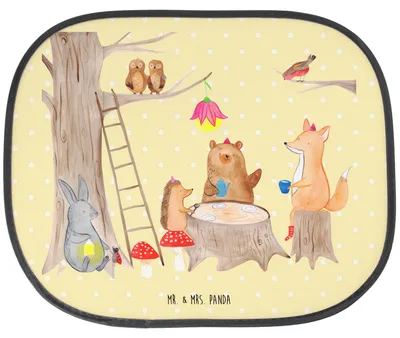 Produktbild von Mr. & Mrs. Panda Sonnenschutz für Autoscheiben Waldtiere Picknick - Gelb Pastell - Geschenk, Fuchs, Auto, hitzeschutz, Wald, saugnapf, Igel, Maus, Eichhörnchen, Hase
