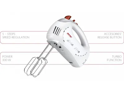 Produktbild von MPM MMR-15 Handmixer, Kunststoffgehäuse, 300 Watt, 6 Geschwindigkeiten