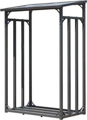 Produktbild von qteck S Metall Kaminholzregal Anthrazit 130x70x175(vorne)/194(hinten) cm Garten Kaminholz