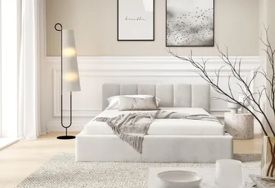 Produktbild von Polsterbett BERGO, 180x200 cm, Doppelbett mit Bettkasten, Velourstoff, Frabe: Hellgrau