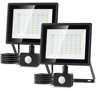 Obrázek produktu pro Aigostar, 50W LED reflektor pro venkovní použití s detektorem pohybu, 2 kusy – studená bílá, 6500K, výkon 50W, 2 kusy