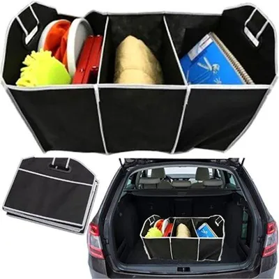 Produktbild von Ibenzoa® Faltbarer Auto-Organizer für Kofferraum & Rückbank, 3 Fächer, Schwarz, 55×33×32 cm