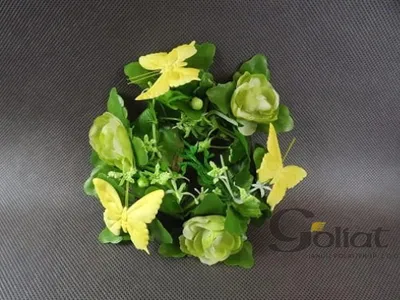 Zdjęcie produktu dla Stroik na świecę Zielony Ogród z żółtymi motylkami, średnica 8cm, Wysokość 15cm