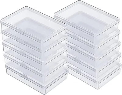 Image de Petites boîtes de rangement transparentes, lot de 10, dimensions : 9,5 x 6 x 1,2 cm, idéales pour les petits objets