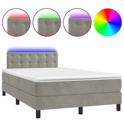 Productafbeelding van vidaXL Boxspringbed met matras en LED-verlichting, lichtgrijs, 120x190 cm, fluweel