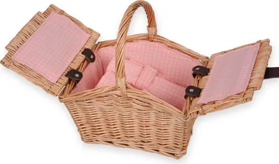 Produktbild von UNUS® Kinder Picknickkorb zwei Personen Weidenoptik Inhalt & Decke, Pink, oval
