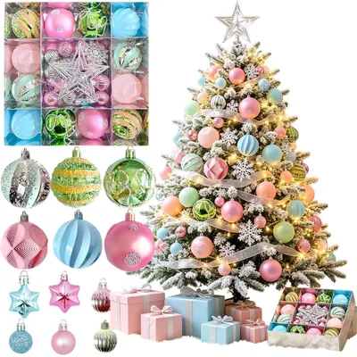45-teilige Weihnachtskugeln mit Rentier & Schneeflocken, mint/blau