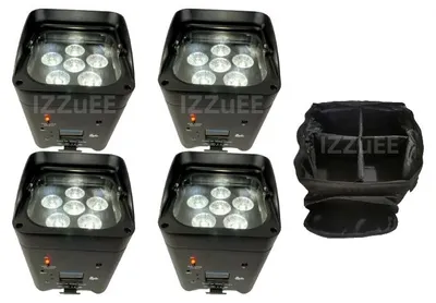 Produktbild von Drahtloses Par-Licht, 6x18W RGBWA+UV, Tragbare LED-Bühnenbeleuchtung, 4 Licht 1 Stoffbeutel, Weiße Muschel-a