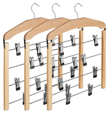 Hosenbügel-Set 3er-Pack, Holz, 360° drehbar, natur