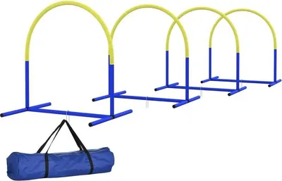 Image de Kit d'agility pour chiens, 4 pièces, 88 x 64 x 95 cm, avec sac de transport, facile à transporter, idéal pour les jeunes chiens et les chiens âgés, PE et ABS, jaune