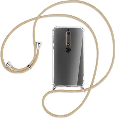 Produktbild von Handykette Backcover-Schutzhülle mit Band (Metall silberfarben) für Nokia 6.1 - caramel
