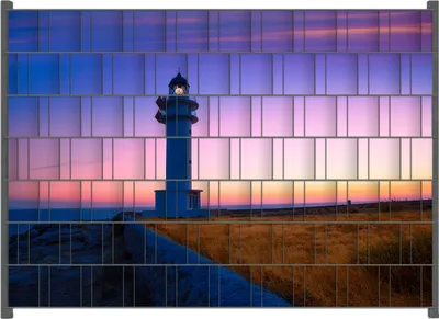Produktbild von Wallario Zaunsichtschutz mit Motiv Leuchtturm am Abend auf den Balearen Malerischer Himmel für Ein- und Doppelstabmatten Zäune in der Größe 200 x 140 cm