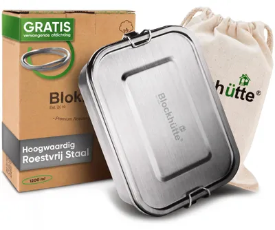 Productafbeelding van Blockhütte RVS lunchbox 1200 ml lekvrij 3 vakjes broodtrommel