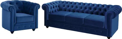 Produktbild von Couchgarnitur 3+1 - Samt - Dunkelblau - CHESTERFIELD