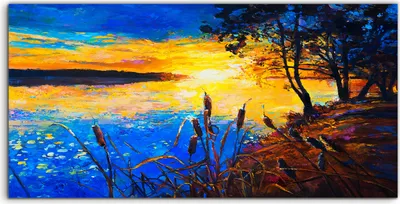 Produktbild von Coloray Acrylbild 140x70  Wandbild Acrylbilder kunst Wasser Baum Gras bunte Abstrakte