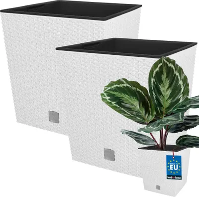 Produktbild von KOTARBAU® 2er Set Blumentöpfe 15,8 L Höhe: 27 cm Weiß Pflanzentopf aus Kunststoff Übertopf mit Innentopf Blumentopf Set wie Rattan Pflanzentopf Innen Außen
