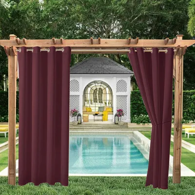Produktbild von 2er-Set Outdoor Vorhang Gardinen Verdunkelungsvorhang Blickdicht, Garten Patio Balkon Wasserdicht Sonnenschutz & Sichtschutz Outdoorvorhäng (132*238cm, Rot)