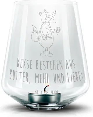 Produktbild von Mr. & Mrs. Panda gravur glas Fuchs Keks - Transparent - Geschenk, Kerzenhalter, Laterne, Windlicht, Kekse, Weihnachten, Teelichthalter, Winter, Stumpenkerzenhalter, Liebe