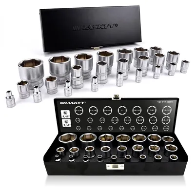 Produktbild von HASKYY 24-tlg Stecknuss-Set Zoll 1/4″ & 1/2″ Antrieb – 5/32″–1 1/4″