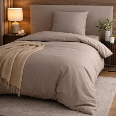 Produktbild von Satin Bettwäsche 155 x 220 cm, mit Kissenbezug in 80 x 80 cm, beige, 100% Mako Baumwolle, sleepling