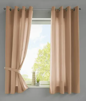 2er-Set Vorhänge Ösen 175x140 cm sand Microsatin blickdicht