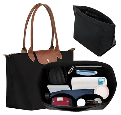 Produktbild von Longchamp Taschenorganizer aus schwarzem Filz, große Größe.