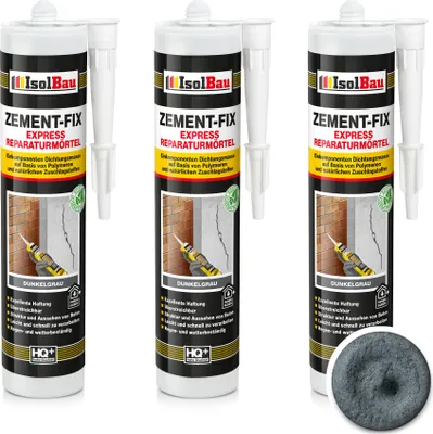 Produktbild von Isolbau Zement-Fix 3 x 300 ml Dunkelgrau Express Reperaturmörtel - Dichtungsmasse für Fugen & Risse im Innen- & Außenbereich, Kartusche
