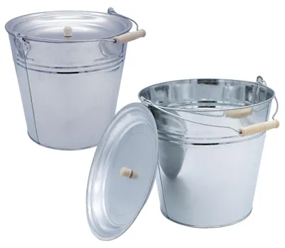 Produktbild von Deko Zinkeimer silber 12 L mit Holzgriff und Deckel - 2er Set - Metall Eimer zum Bepflanzen oder Transportieren
