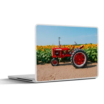 Produktbild von MuchoWow® Laptop Aufkleber Sticker Cover Traktor - Rot - Sonnenblume - Bauernhof - Blumen 36.5x27.5 cm - Laptop-Sticker