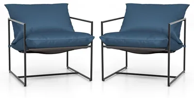 Productafbeelding van Slingstoel - Lounge Stoel - Accentstoel - Strandstoel - Klapstoel - Set Van 2 - Met Metalen Frame