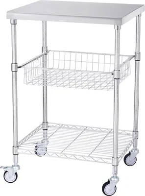 Zdjęcie produktu dla Wózek kuchenny SucceBuy, 3 poziomy, wózek druciany o nośności 204 kg, stalowy wózek do serwowania na kółkach, metalowy wózek do przechowywania z koszem 76 mm, zakrzywiony uchwyt