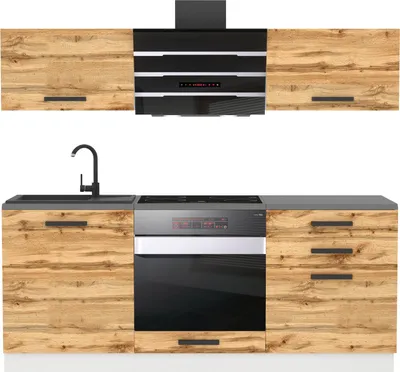 Immagine prodotto di Cucina Belini blocco cucina Sophia - mobili da cucina 180 cm cucina componibile completamente attrezzata senza elettrodomestici con pensili e basi, senza piani di lavoro, rovere Wotan