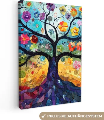 Produktbild von Leinwand Bilder 40x60 cm - Lebensbaum Bunt, moderne Wanddeko für Wohnzimmer