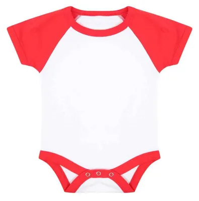 Productafbeelding van Larkwood - "Essential" babyromper - Baseballmodel, korte mouwen, LT5752 (80) (Wit/Rood)