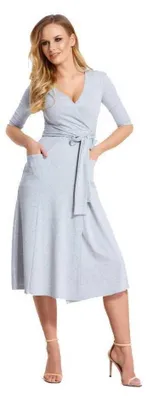 Produktbild von Damen Kleid 3/4 Arm Abendkleid mit V-Ausschnitt Cocktailkleid lang; Graumeliert/XL/2XL