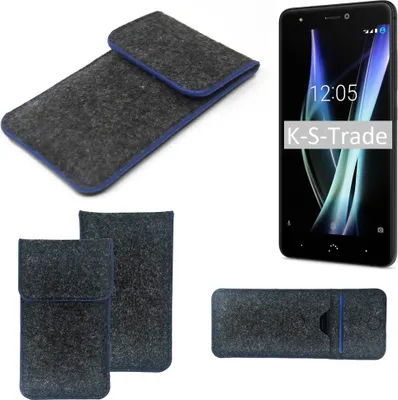 Produktbild von K-S-Trade Handy-Hülle Schutz-Hülle kompatibel mit BQ Aquaris X Filztasche Pouch Tasche Case Sleeve Filzhülle dunkelgrau, blauer Rand