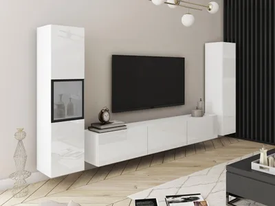 Obrázek produktu pro Stěna do obýváku HEXIO - bílá / bílá lesklá