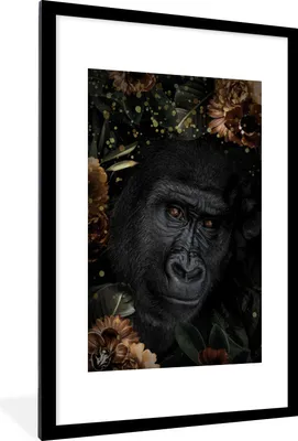 Produktbild von MuchoWow® MuchoWow® Gerahmtes Poster Gorilla - Pflanzen - Gold 60x90 cm - Poster mit zchwarzem Bilderrahmen - Dekoration - Wandposter Wohnzimmer - Hochwertig