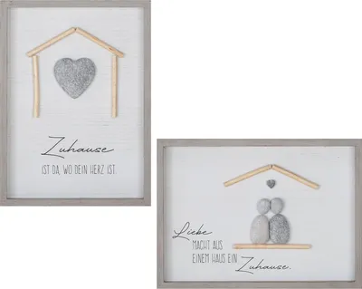 Produktbild von Gilde Steinbild, rechteckig, "Zuhause", Spruch, MDF, grau, VE 2, 2 Stück wie abgebildet, L. 4 cm, B. 46 cm, H. 34 cm 58507