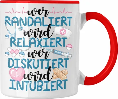 Produktbild von Trendation - Krankenschwester Tasse Anästhesie Geschenk Propofol Lustig Kaffeetasse Ärtzin Arzthelferin Spritze Wer Randaliert Wird Relaxiert (Rot)