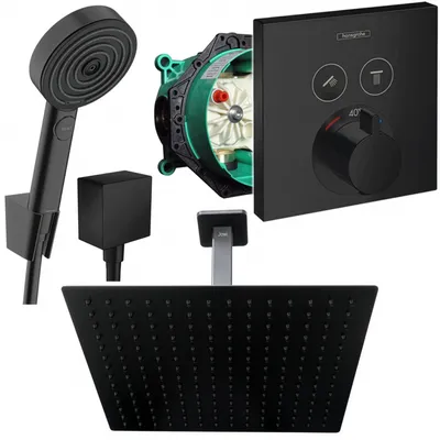 Produktbild von Hansgrohe und Jowi Unterputz Duschsystem ShowerSelect Thermostat, Schwarz, Duscharmatur mit Kopfbrause, Deckenanschluss