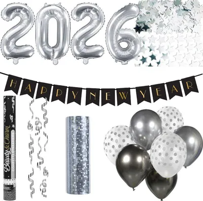 Produktbild von Silvester 2026 Partyset in silber Deko Set Party