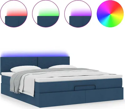 Produktbild von Ottomane Bett mit Matratze & LEDs Blau 180x200 cm Stoff