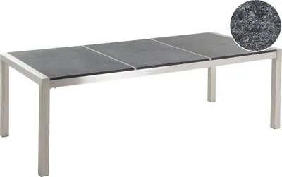 Produktbild von BELIANI Gartentisch Schwarz/Silber Granit/Basalt Edelstahl 220 x 100 cm Geflammt Modern Outdoor