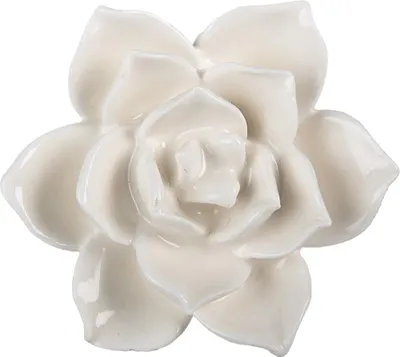 A close-up studio shot of a decorative ceramic flower.