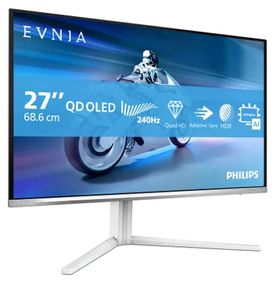 Produktbild von Philips Evnia 6000 27M2N6501L - OLED-Monitor - Gaming - 68.6 cm (27") (26.5" sichtbar) - 2560 x 1440 QHD @ 240 Hz - 400 cd/m² - 1500000:1 - HDR10 - 0.03 ms - 2xHDMI, DisplayPort - weiß